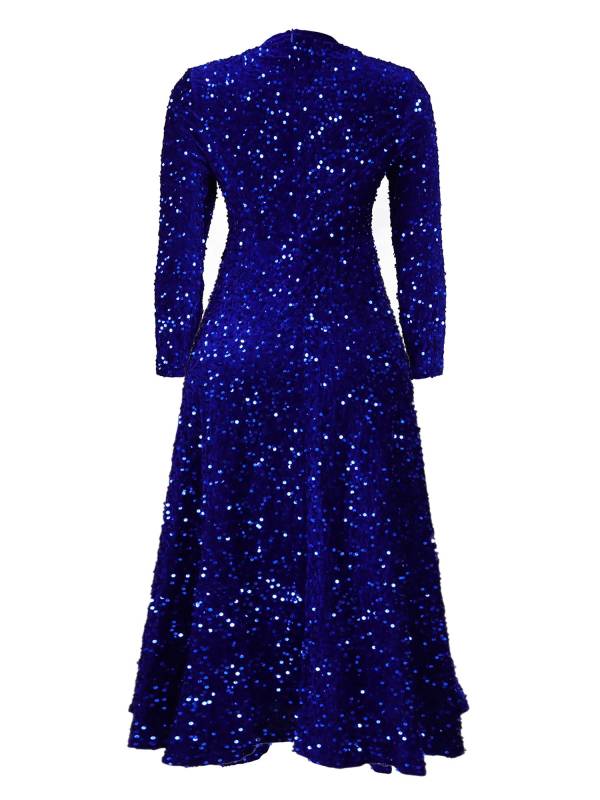 Women Long Sleeve Round Neck Sequin A-line Dress for Cocktail thumb