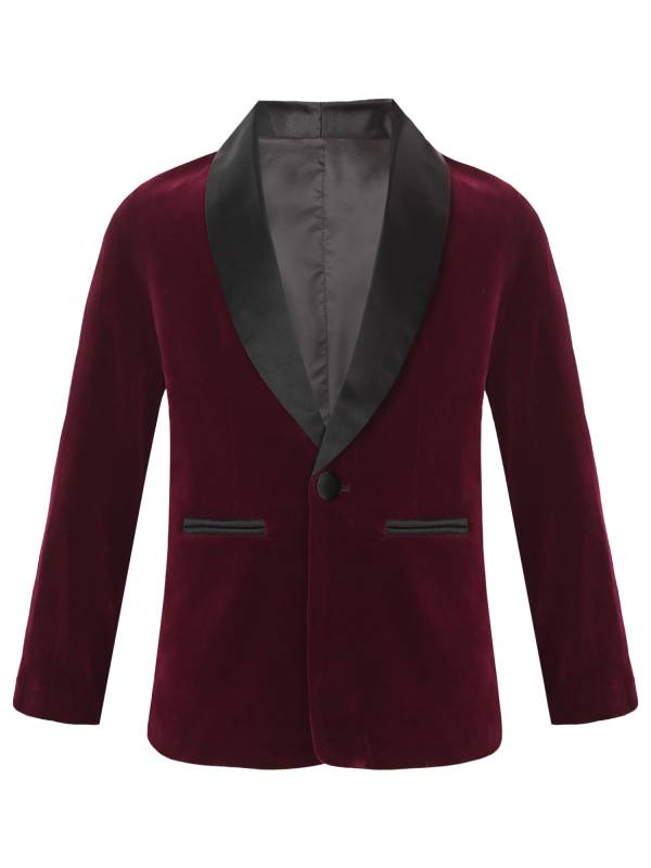 Kids Boys Long Sleeve Lapel Velvet Blazer for Formal Occasions thumb