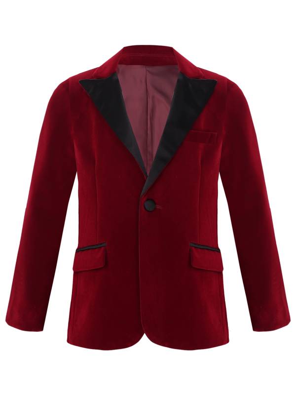 Kids Boys Long Sleeve Lapel Velvet Gentleman Formal Blazer thumb