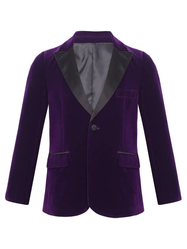 Kids Boys Long Sleeve Lapel Velvet Gentleman Formal Blazer thumb