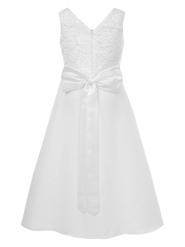 Girls V-neck Sleeveless Bowknot Floral Embroidery Calf Length Dress for Prom thumb