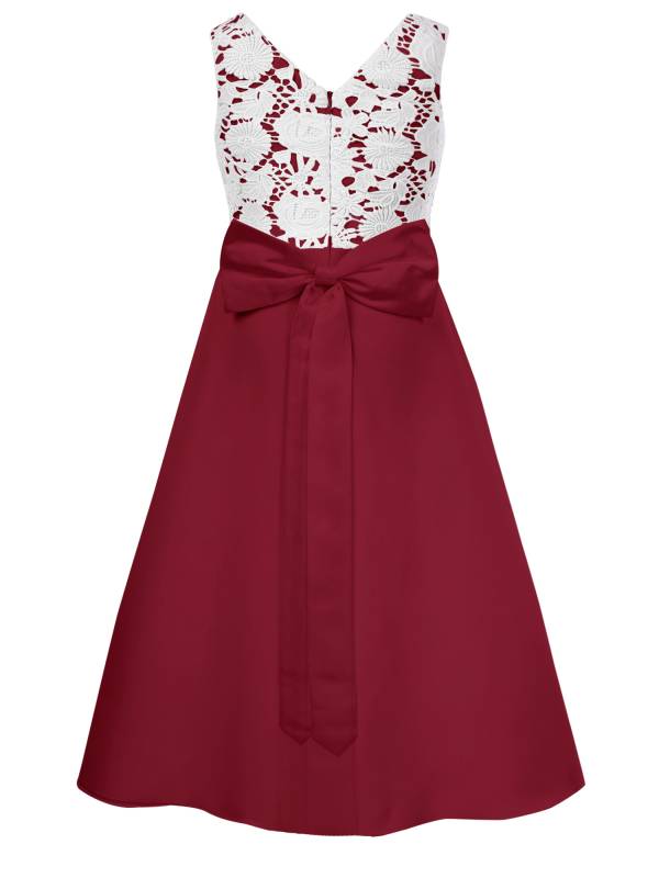 Girls V-neck Sleeveless Bowknot Floral Embroidery Calf Length Dress for Prom thumb