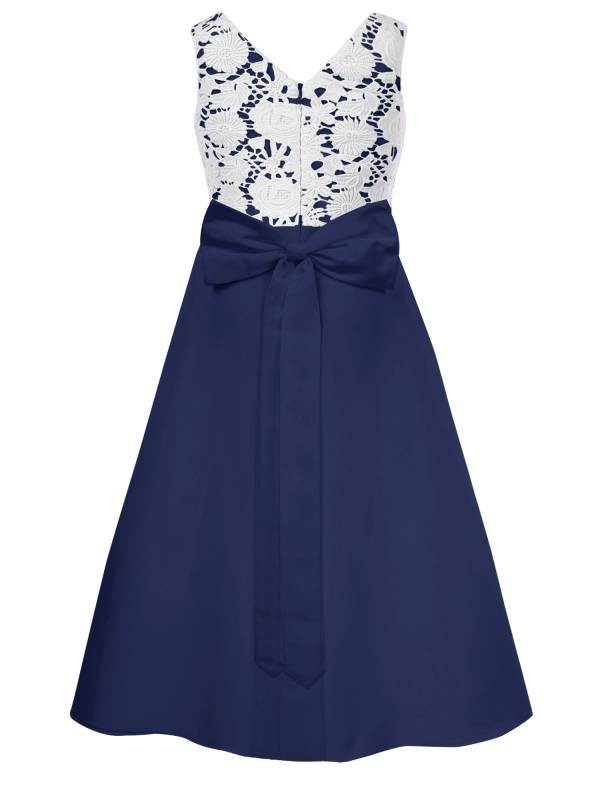 Girls V-neck Sleeveless Bowknot Floral Embroidery Calf Length Dress for Prom thumb