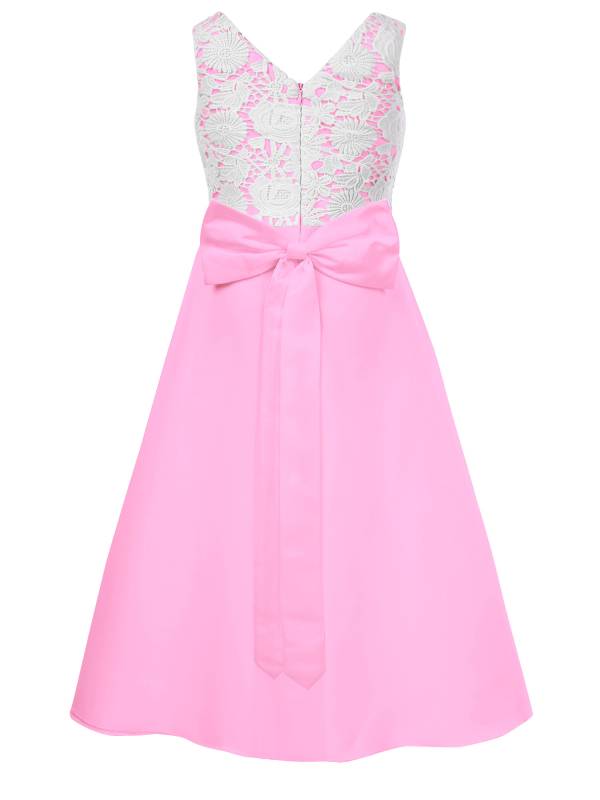 Girls V-neck Sleeveless Bowknot Floral Embroidery Calf Length Dress for Prom thumb