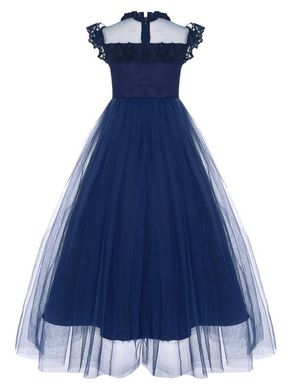 Girls Flutter Sleeve Lace Tulle A-line Midi Length Flower Girl Dress thumb