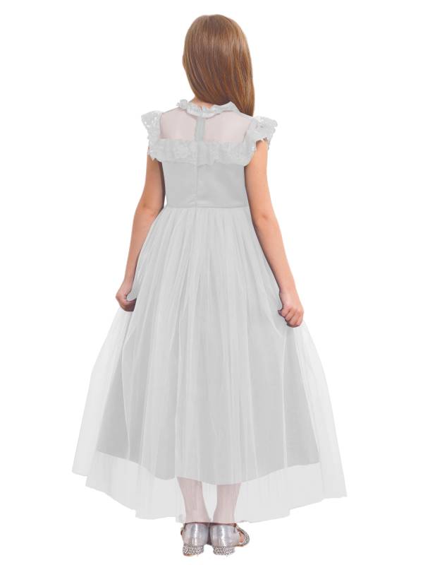 Girls Flutter Sleeve Lace Tulle A-line Midi Length Flower Girl Dress thumb