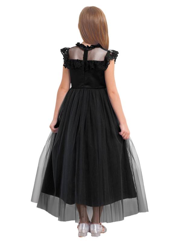 Girls Flutter Sleeve Lace Tulle A-line Midi Length Flower Girl Dress thumb