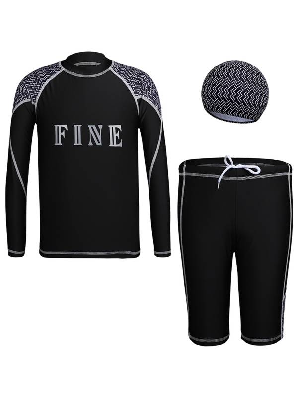 Boys 3pcs Long Sleeve Top and Shorts with Hat Swimming Set thumb