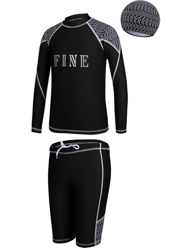 Boys 3pcs Long Sleeve Top and Shorts with Hat Swimming Set thumb