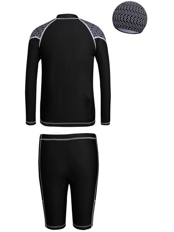 Boys 3pcs Long Sleeve Top and Shorts with Hat Swimming Set thumb