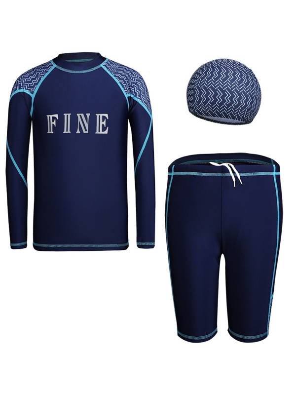 Boys 3pcs Long Sleeve Top and Shorts with Hat Swimming Set thumb