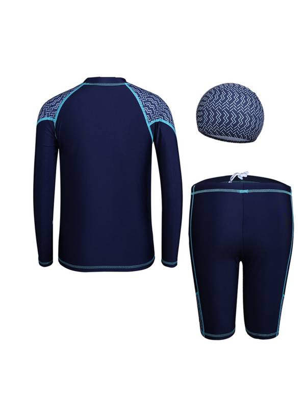 Boys 3pcs Long Sleeve Top and Shorts with Hat Swimming Set thumb