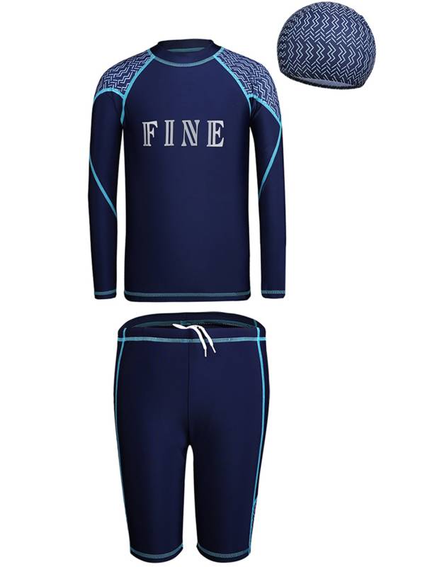 Boys 3pcs Long Sleeve Top and Shorts with Hat Swimming Set thumb