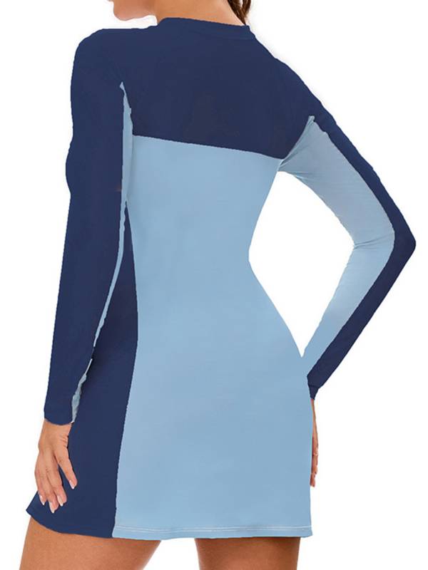Women Long Sleeve Front Zipper Swim A-line Dress UPF 50+ Rash Guard thumb