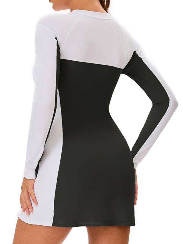 Women Long Sleeve Front Zipper Swim A-line Dress UPF 50+ Rash Guard thumb