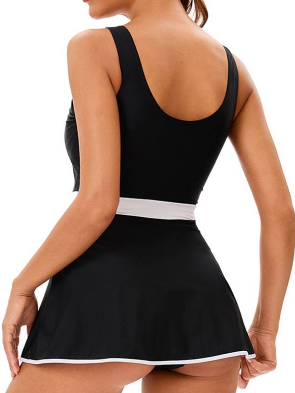 Women Two Pieces Beach Rash Guard Sleeveless Swim Dress with Briefs Set thumb