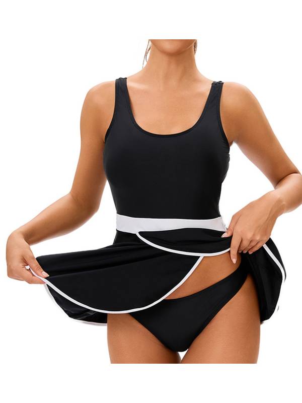 Women Two Pieces Beach Rash Guard Sleeveless Swim Dress with Briefs Set thumb