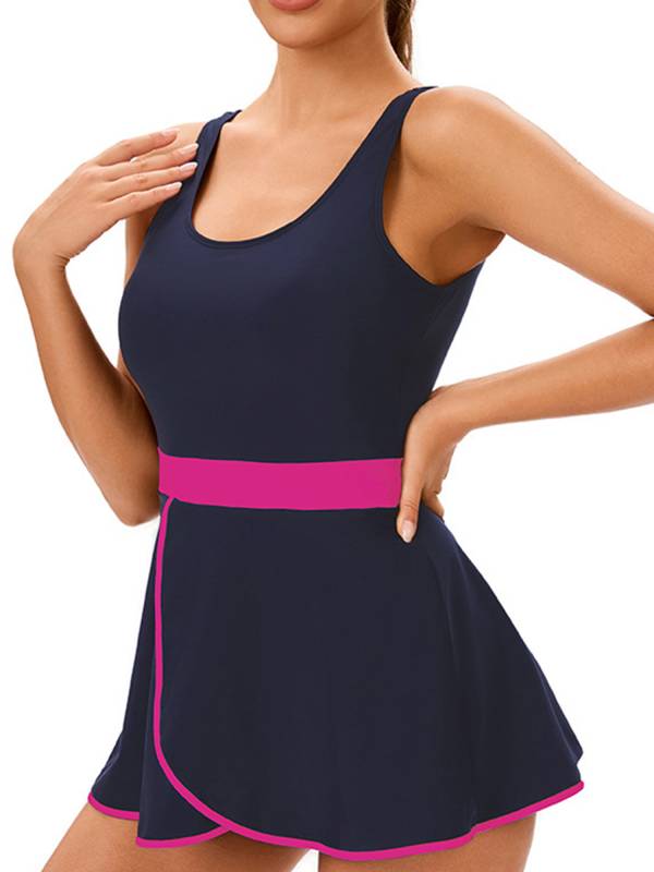 Women Two Pieces Beach Rash Guard Sleeveless Swim Dress with Briefs Set thumb