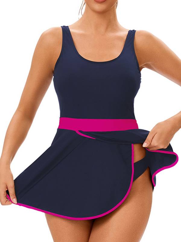 Women Two Pieces Beach Rash Guard Sleeveless Swim Dress with Briefs Set thumb