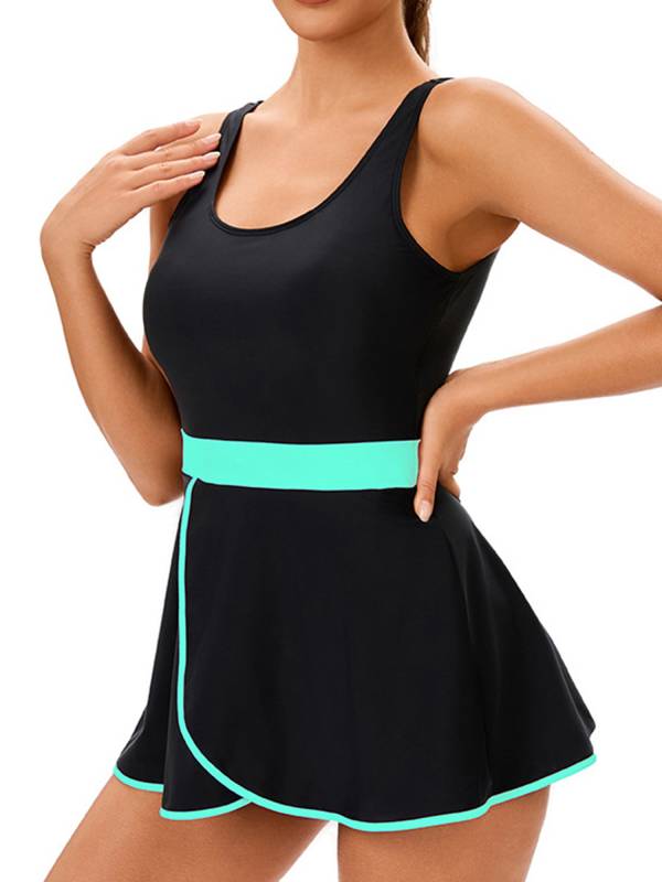 Women Two Pieces Beach Rash Guard Sleeveless Swim Dress with Briefs Set thumb