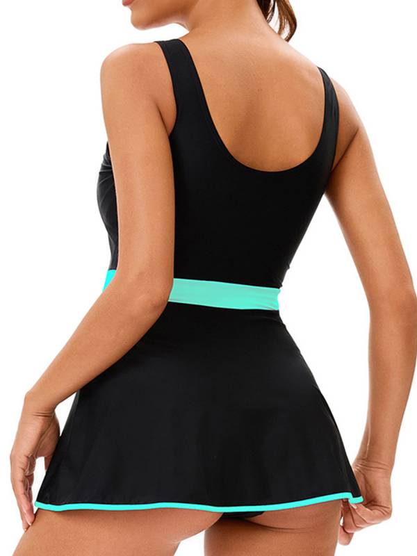 Women Two Pieces Beach Rash Guard Sleeveless Swim Dress with Briefs Set thumb