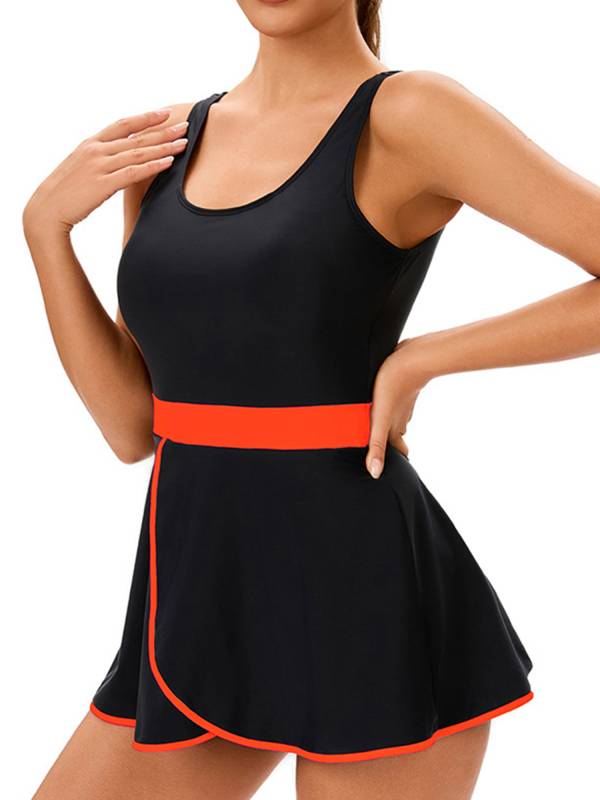 Women Two Pieces Beach Rash Guard Sleeveless Swim Dress with Briefs Set thumb