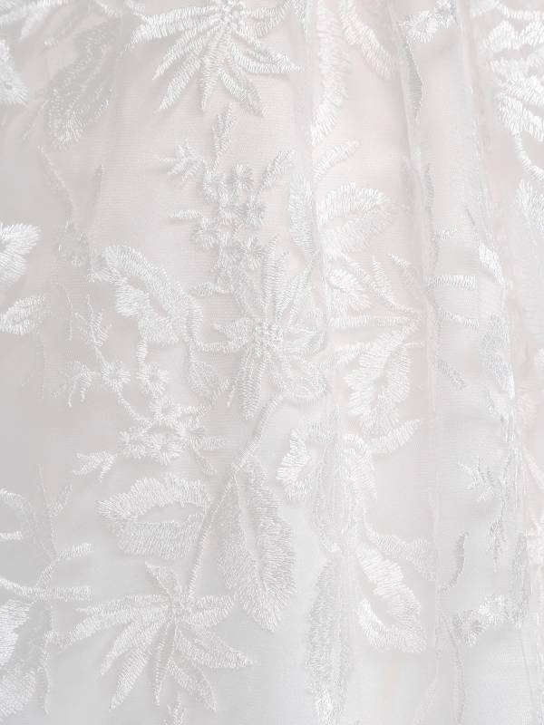 Girls Short Sleeve Embroidery Tulle Knee Length Dress with Belt for Communion thumb