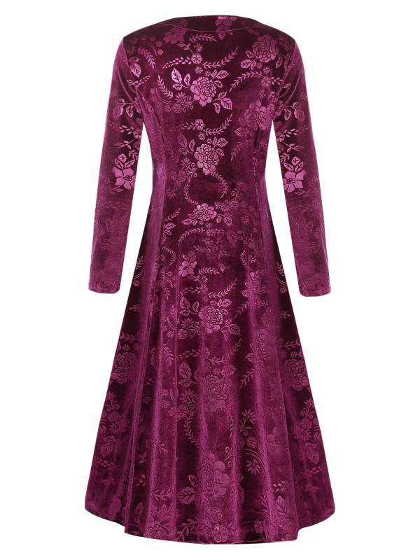 Women Long Sleeve V-neck Velvet Floral Mother of the Bride Dress thumb