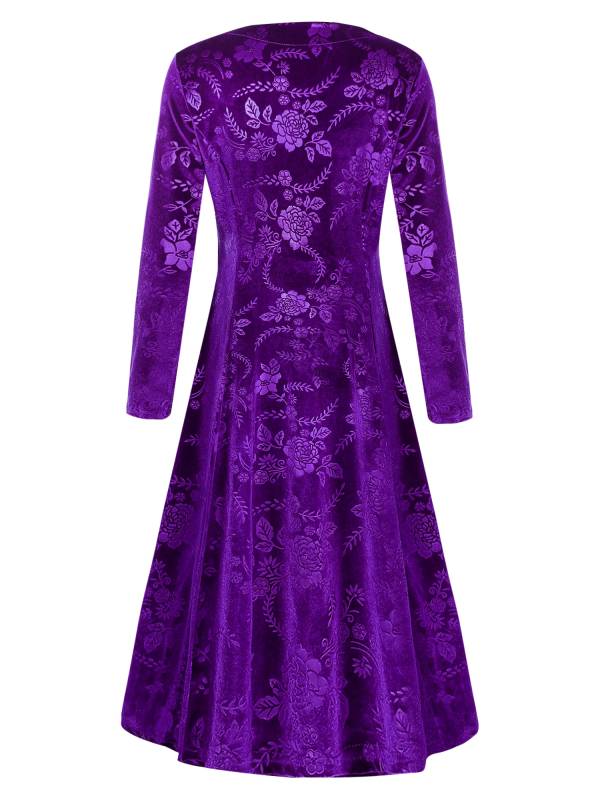 Women Long Sleeve V-neck Velvet Floral Mother of the Bride Dress thumb