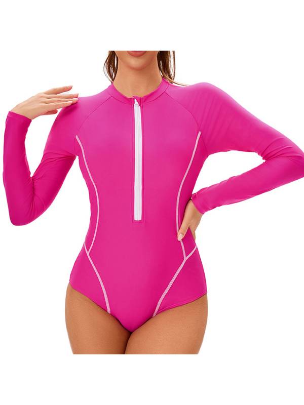 Women Long Sleeve Front Zipper Wetsuit One Piece Athletic Swimsuit thumb