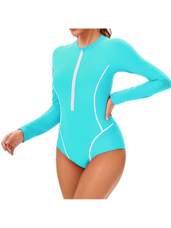 Women Long Sleeve Front Zipper Wetsuit One Piece Athletic Swimsuit thumb