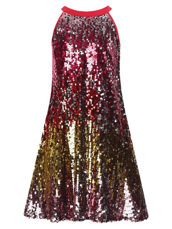Kids Girls Sleeveless Glittery Sequins Dress for Birthday Party thumb