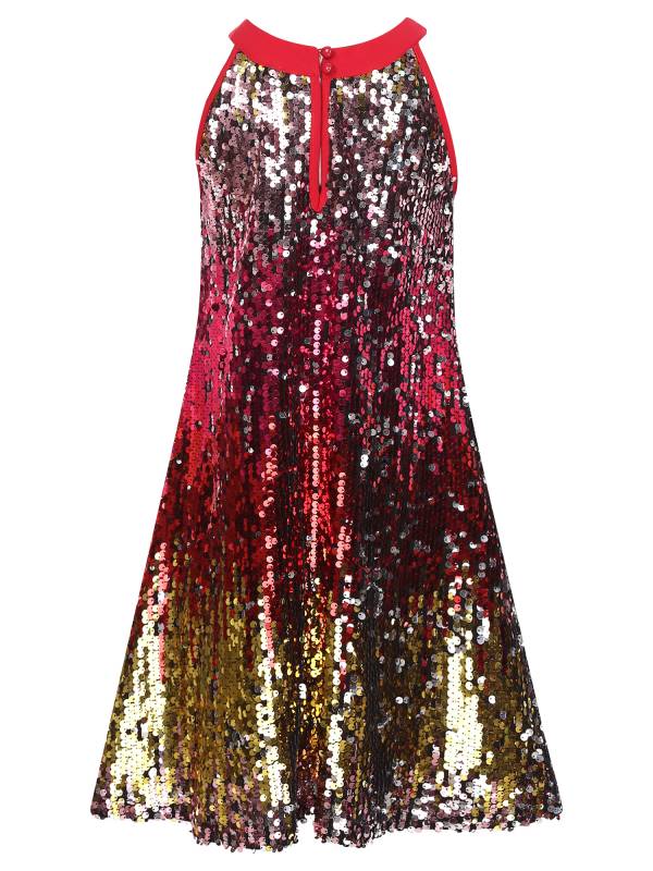 Kids Girls Sleeveless Glittery Sequins Dress for Birthday Party thumb