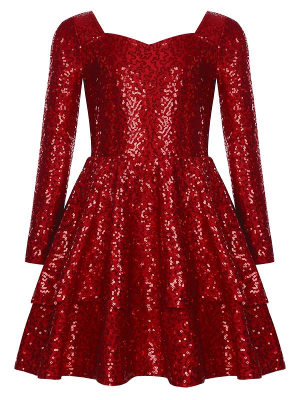 Kids Girls Long Sleeve Sequins A-line Party Dress thumb
