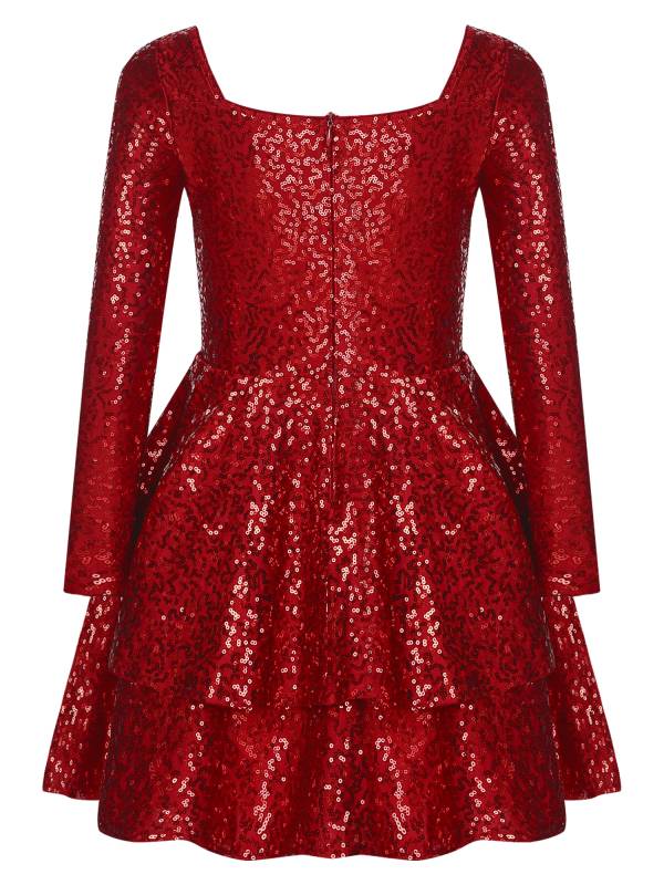 Kids Girls Long Sleeve Sequins A-line Party Dress thumb