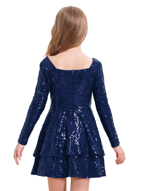 Kids Girls Long Sleeve Sequins A-line Party Dress thumb