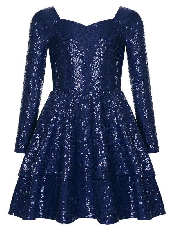 Kids Girls Long Sleeve Sequins A-line Party Dress thumb