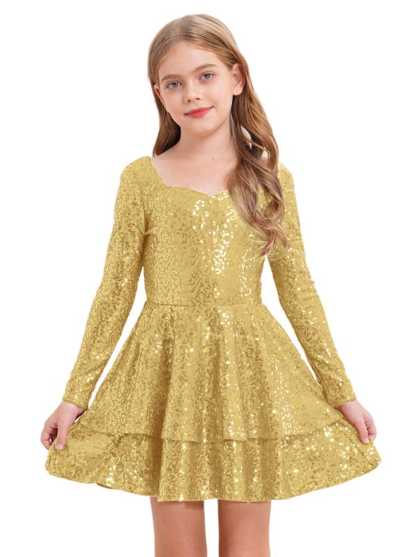 Kids Girls Long Sleeve Sequins A-line Party Dress thumb