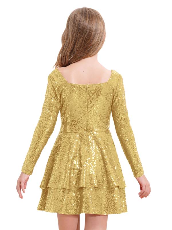 Kids Girls Long Sleeve Sequins A-line Party Dress thumb