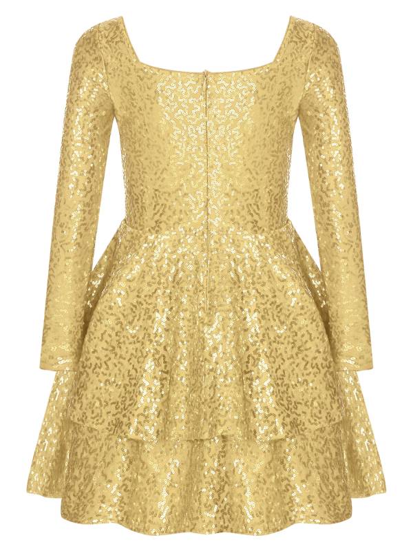 Kids Girls Long Sleeve Sequins A-line Party Dress thumb