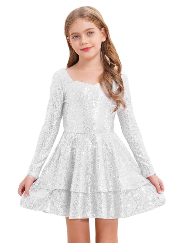 Kids Girls Long Sleeve Sequins A-line Party Dress thumb
