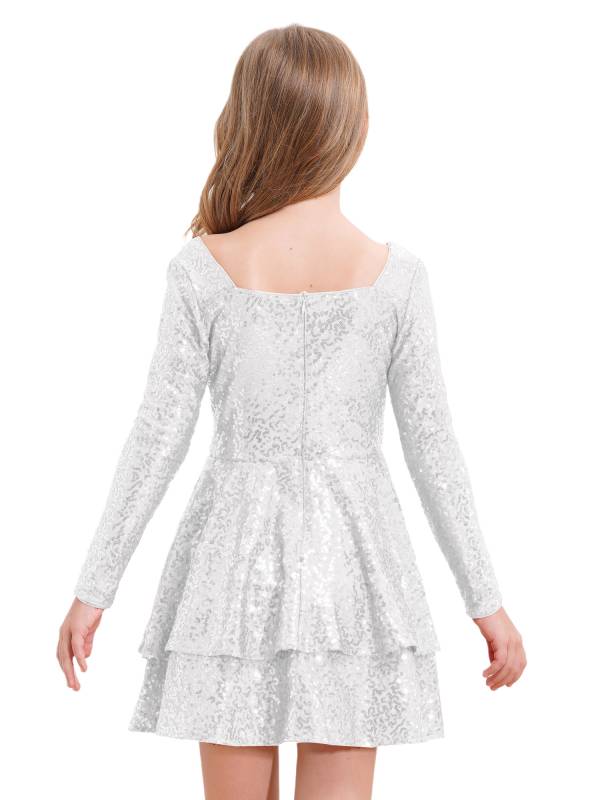 Kids Girls Long Sleeve Sequins A-line Party Dress thumb