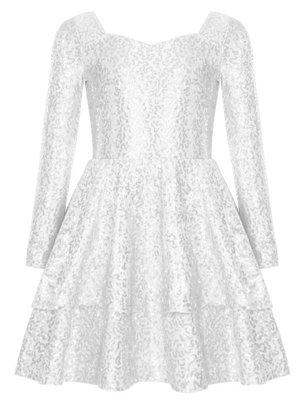 Kids Girls Long Sleeve Sequins A-line Party Dress thumb