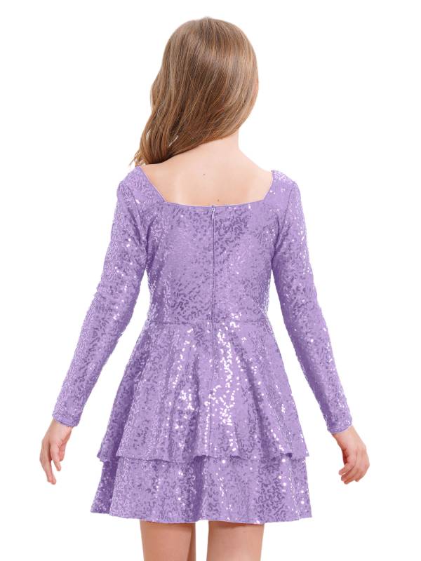 Kids Girls Long Sleeve Sequins A-line Party Dress thumb