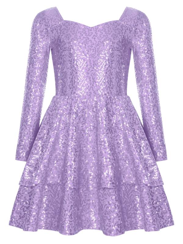 Kids Girls Long Sleeve Sequins A-line Party Dress thumb