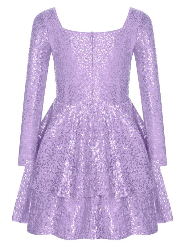 Kids Girls Long Sleeve Sequins A-line Party Dress thumb