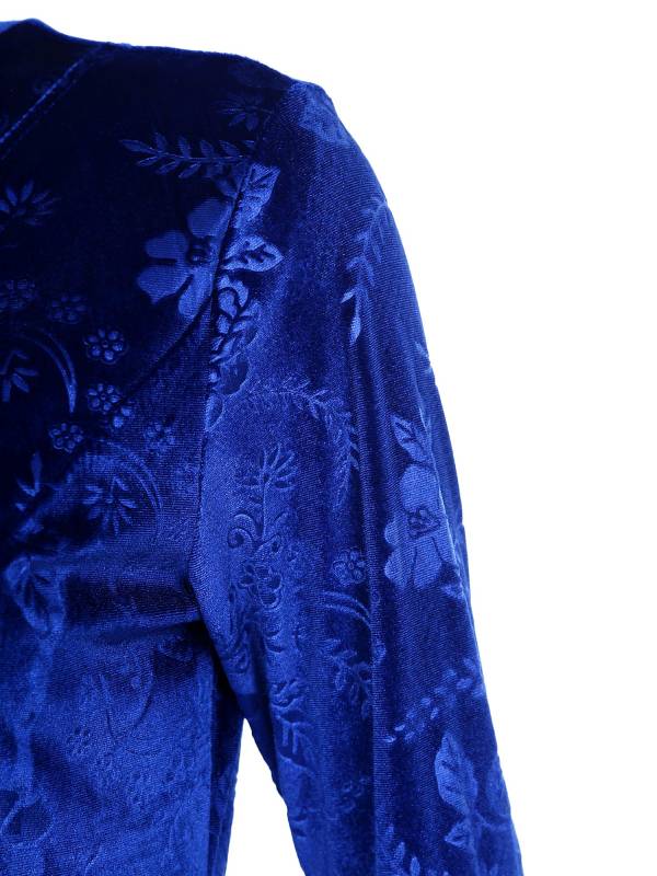 Women Long Sleeve V-neck Velvet Floral Mother of the Bride Dress thumb