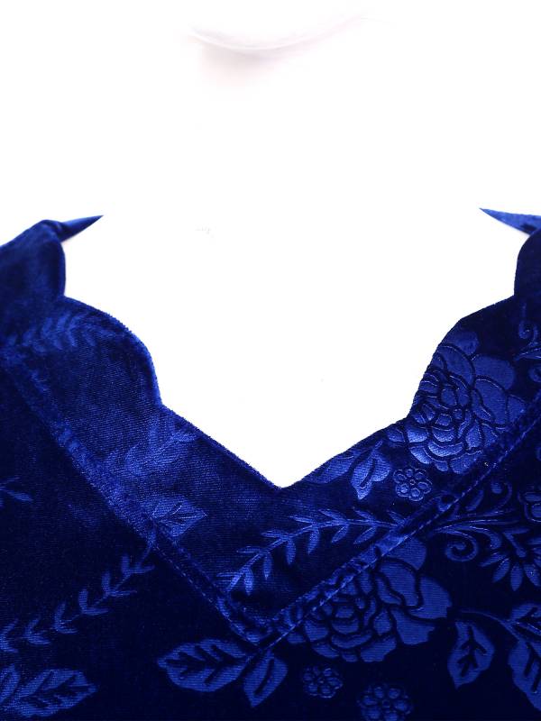 Women Long Sleeve V-neck Velvet Floral Mother of the Bride Dress thumb