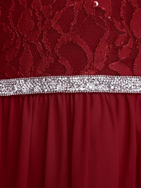 Kid Girls One Sleeve Sequins Lace Chiffon Flower Girls Dress thumb