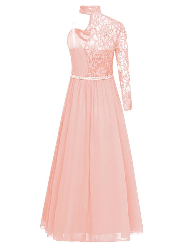 Kid Girls One Sleeve Sequins Lace Chiffon Flower Girls Dress thumb